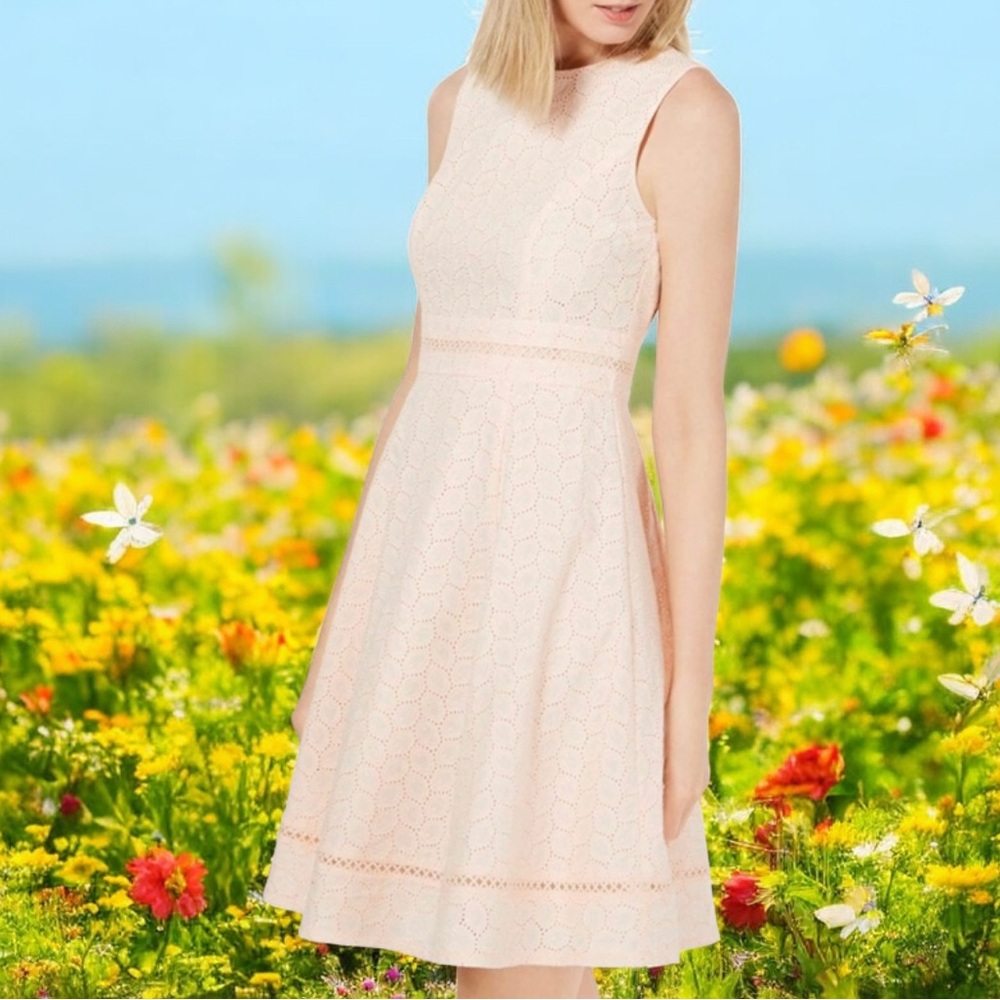 Calvin Klein Pink blossom eyelet A-Line fit & flare Mini Dress size 8